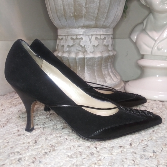 Dior Shoes - Vintage Christian Dior Sexy Black Corset Lacing Pointed Toe Suede, Leather Pumps